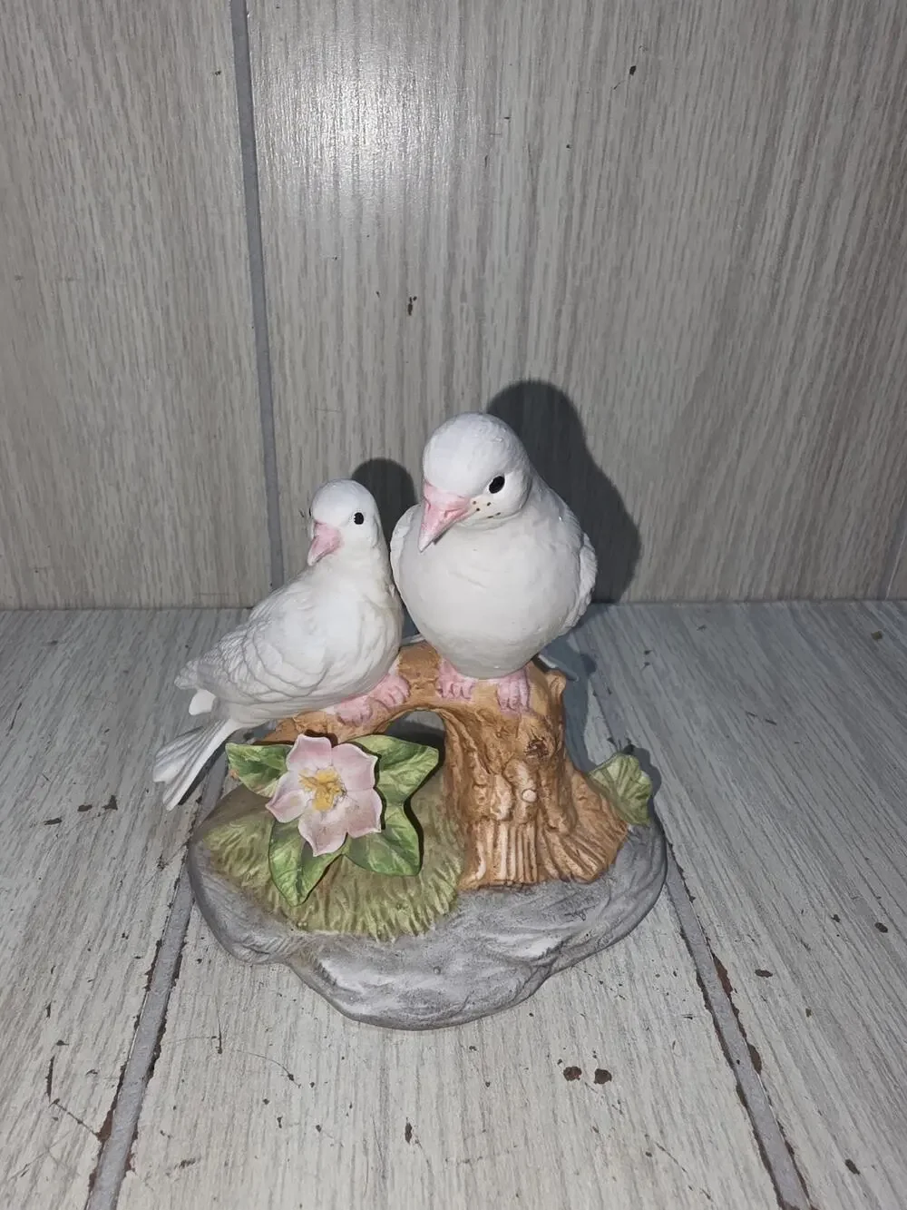 Vtg Hand Painted Love Doves Bisque Porcelain Figurine Two Birds Tree Branch